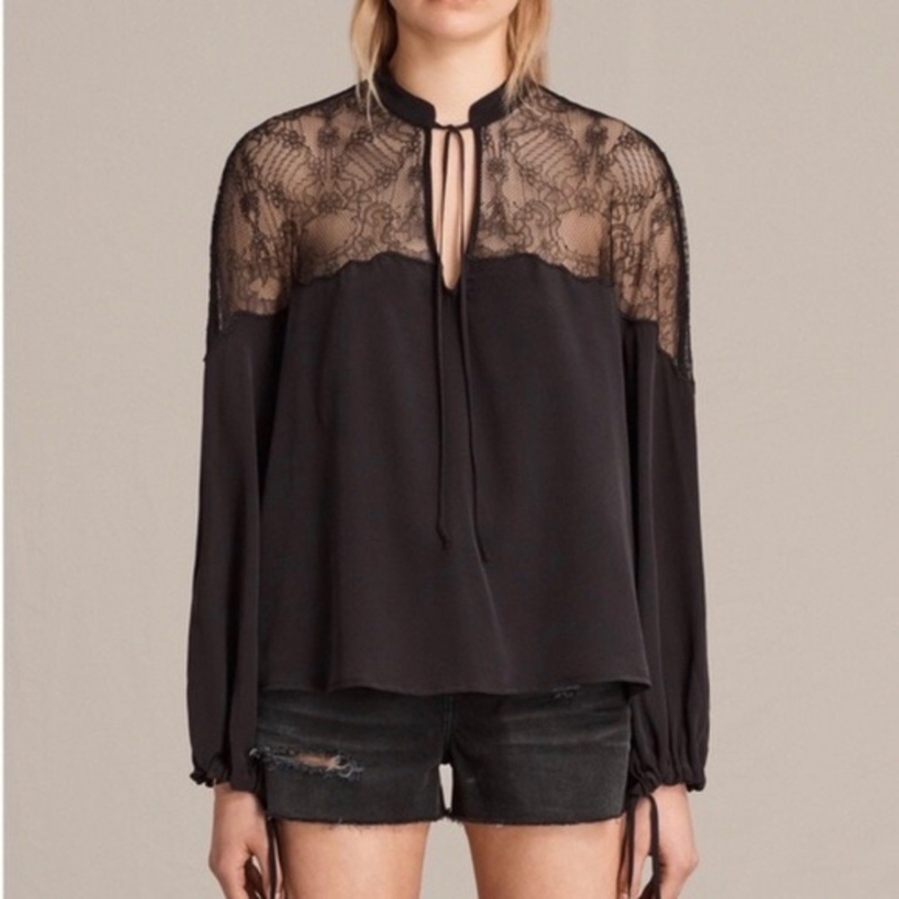 All saints laya silk lace blouse